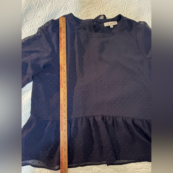 Sheer Dark Romantic Polka Dot Navy Whimsi Blouse XL With Back Bow holiday - Picture 9 of 9